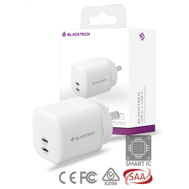 BLACKTECH Dual USB-C 67W PD GaN Charger With Smart IC - White